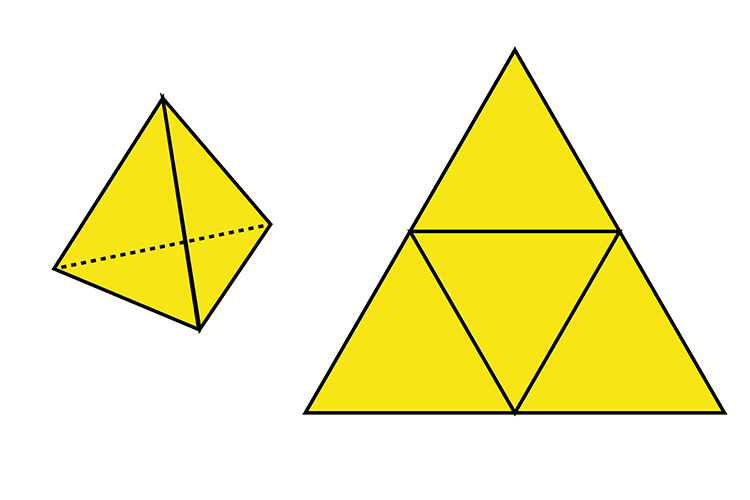 There are 4 triangles in a triangulated pyramid